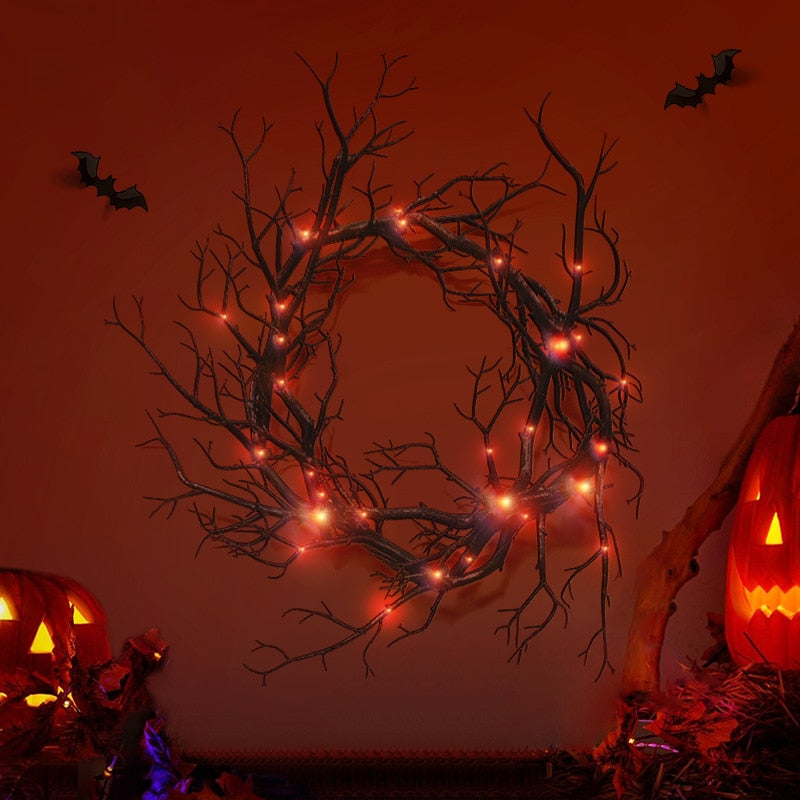 Halloween ovikranssi LED valoilla