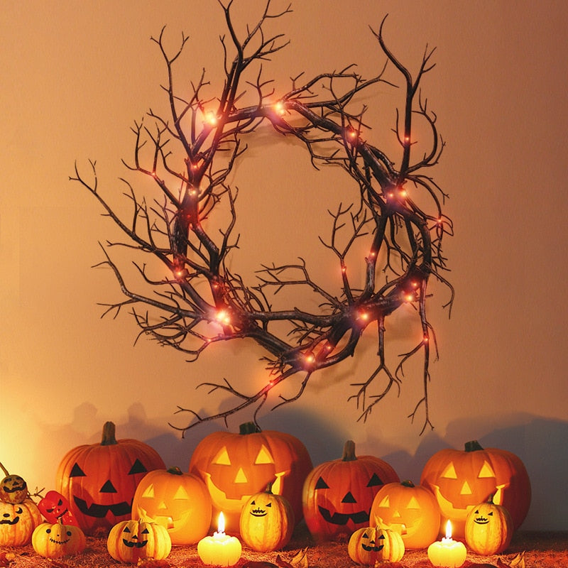 Halloween ovikranssi LED valoilla
